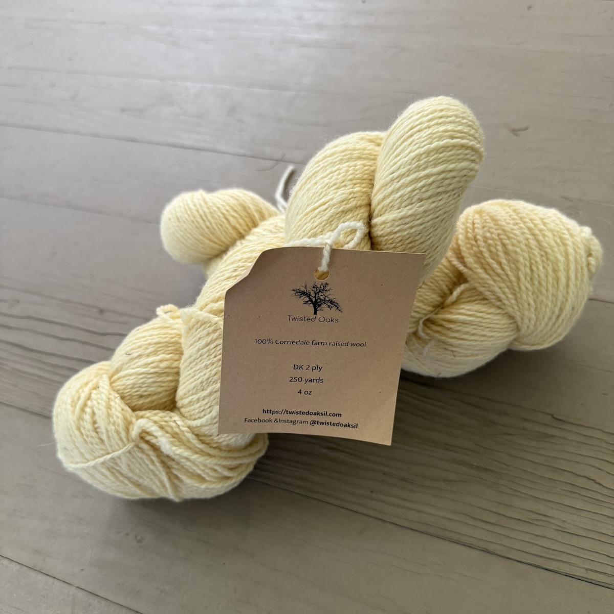 Twisted Oaks, 100% Corriedale Wool Yarn, undyed 2 ply DK