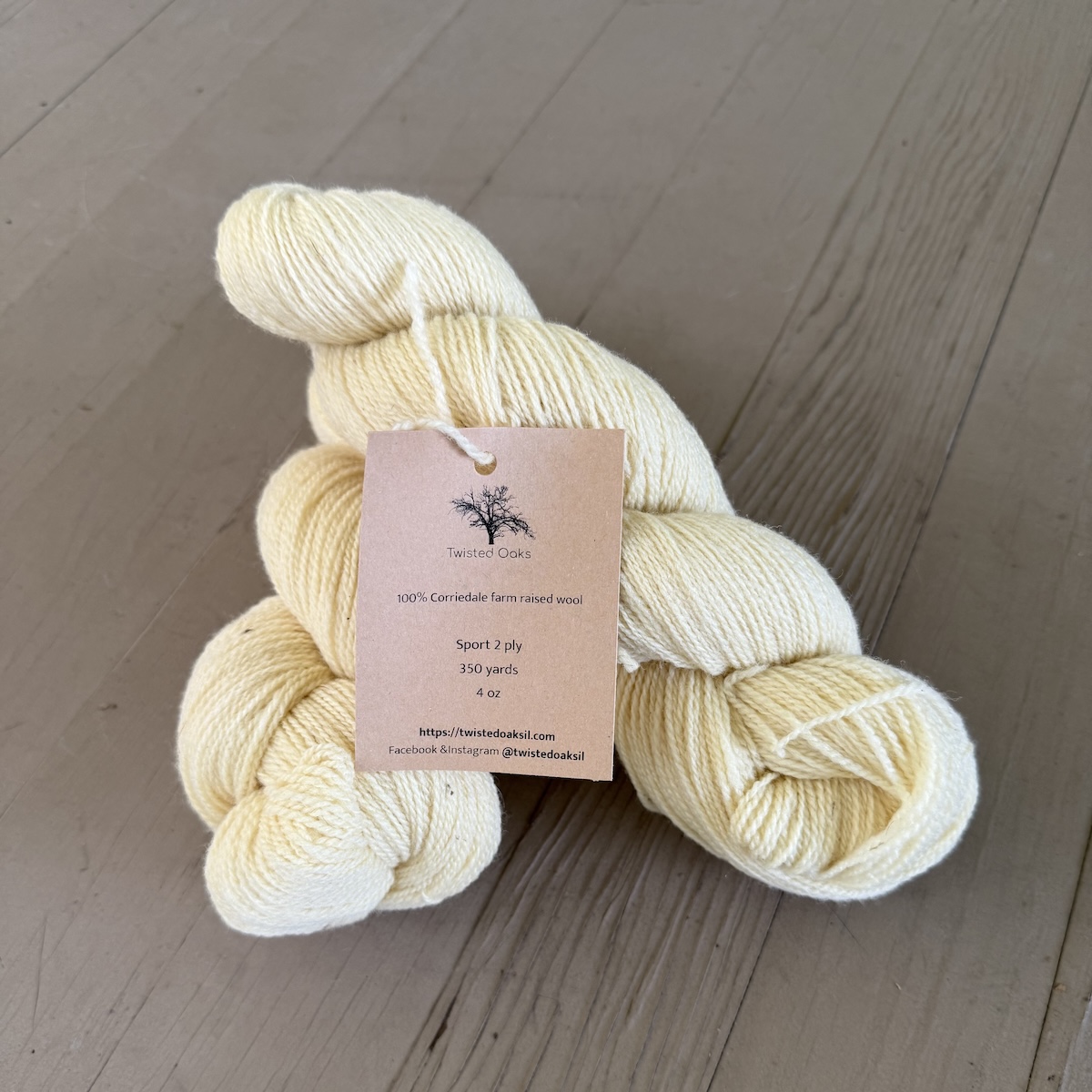 Twisted Oaks, 100% Corriedale Wool Yarn, undyed 2 ply Sport weight